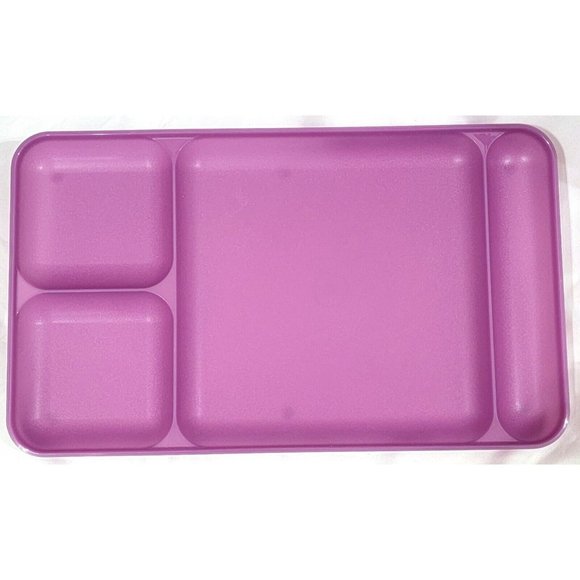4 sheer TUPPERWARE DIVIDED DINING TRAYS stackable picnic lunch cafeteria camping - Picture 5 of 9